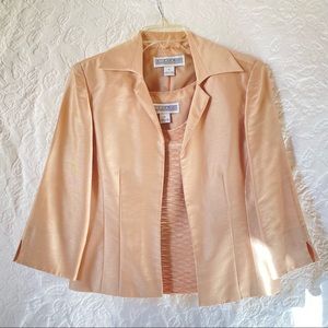 Tan skirt suit a must have, size 12, skirt back zipper/split, top side zipper.